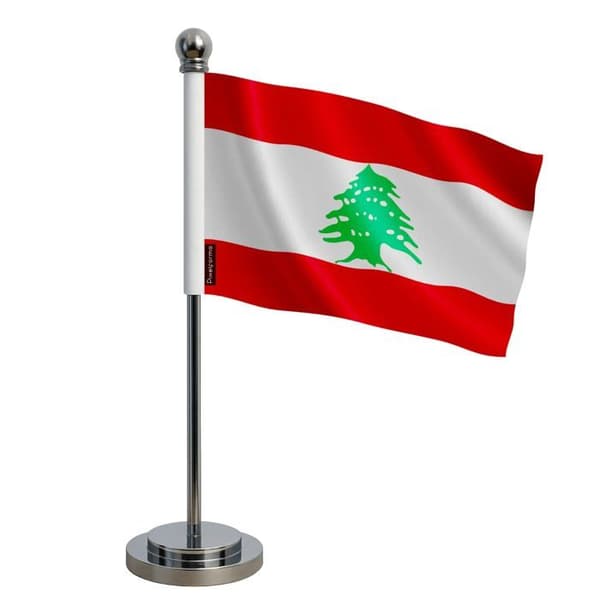 Bordsflagga - Libanon - 14 x 21 cm - Polyester - Tryck fram/bak - Mast i rostfritt stål Flerfärgad