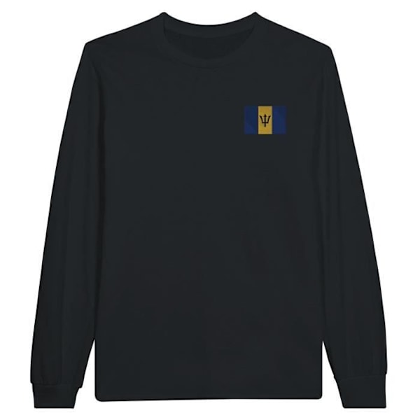 Barbados Flag Broderi Langærmet T-Shirt i Sort Svart XXXL