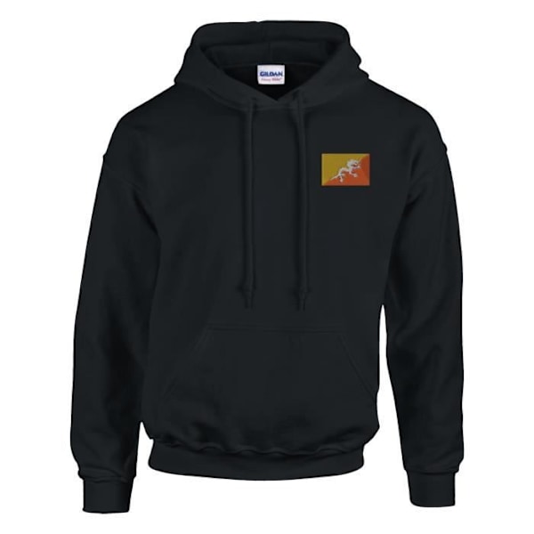 Bhutan Flag Broderi Hoodie i Svart Svart jag