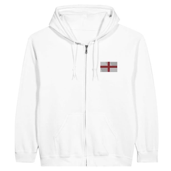 England Flag Embroidery Zip Hoodie i Vit Vit jag