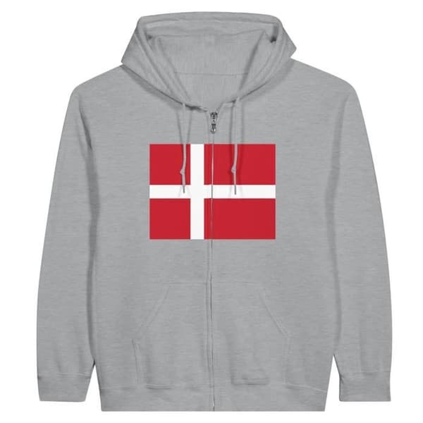 Denmark Flag Zip Hoodie i grått - S