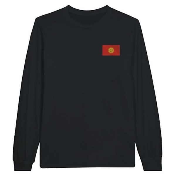 Kirgisistan Flag Broderi Langærmet T-Shirt i Sort Svart S