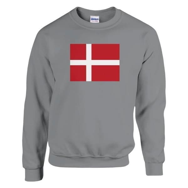 Sweatshirt - PIXELFORMA - Danmarks flagga - Grå - Långa ärmar - Rundad krage Grå XXXXL