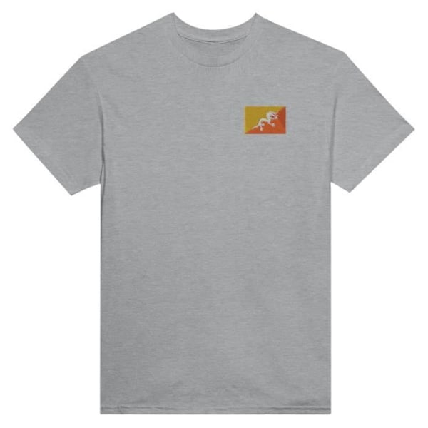 Bhutan Flag Broderi T-Shirt i Grå Grå S