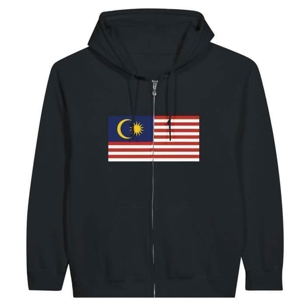 Hættejakke - PIXELFORMA - Malaysia Flag - Sort - Polyester-Bomuld - Lange ærmer Svart M
