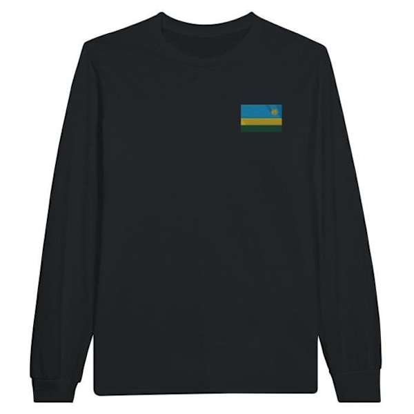 Rwanda Flag Broderi Langærmet T-Shirt i Sort Svart jag