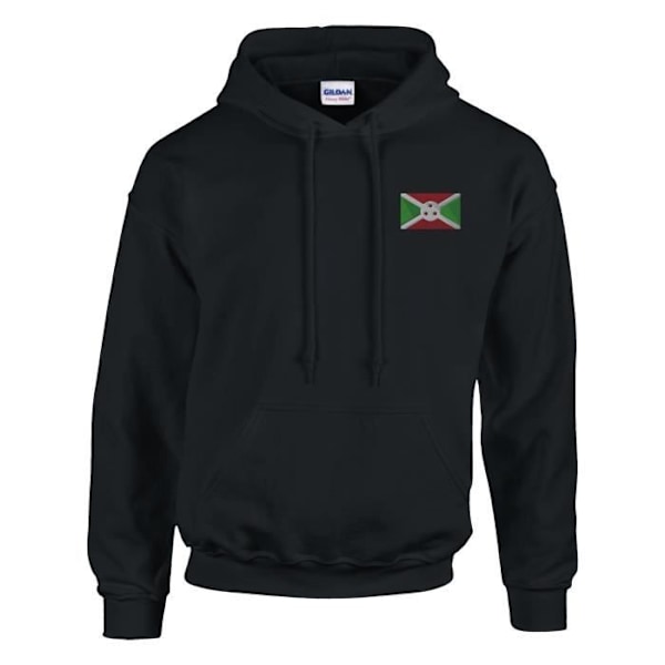 Broderad Burundi Flag Hoodie i Svart Svart XL