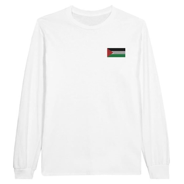 Palæstina Flag Broderi Langærmet T-Shirt i Hvid Vit jag