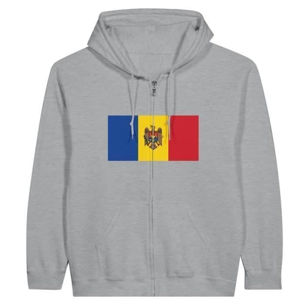 Hættetrøje - PIXELFORMA - Moldovas flag - Grå - Lange ærmer - Unisex Grå jag