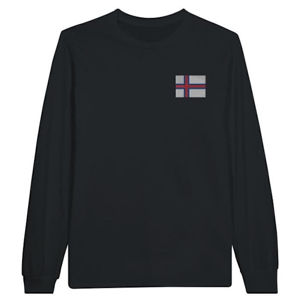 Færøernes Flag Broderi Langærmet T-Shirt i Sort Svart XL