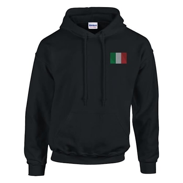 Italien flagga broderi hoodie i svart Svart XXL