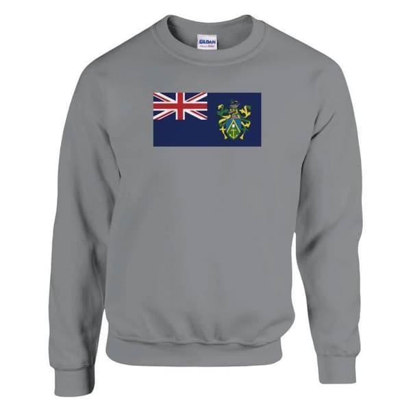 Sweatshirt - PIXELFORMA - Pitcairn Islands Flag - Grå - Långa ärmar - Klassisk krage Grå XL