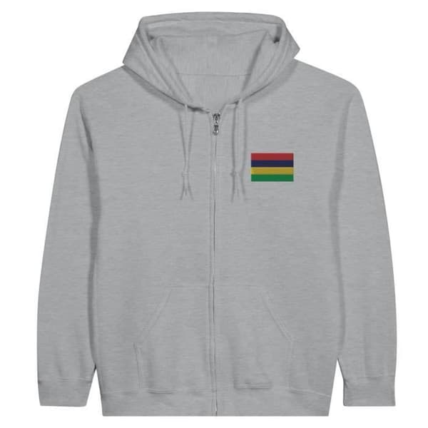 Sweatshirt med hætte - PIXELFORMA - Mauritius flag - Grå - Lynlås - Optimal komfort Grå jag