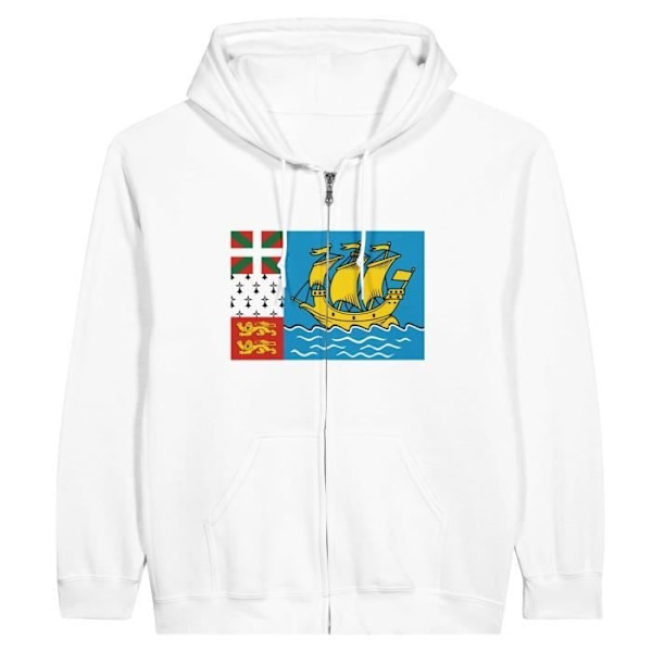 Saint Pierre ja Miquelon Flag vetoketjullinen huppari, valkoinen Vit XXL