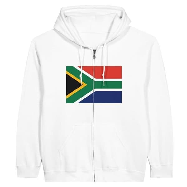 Hoodie - PIXELFORMA - Sydafrikas flagga - Vit - Polyester-Bomull - Zippar Vit jag