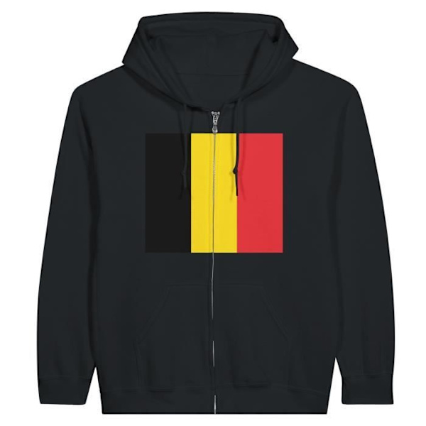 Sweatshirt med hætte - PIXELFORMA - Belgien Flag - Sort - Polyester-Bomuld - Lynlås Svart XL