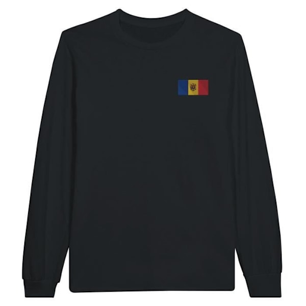 Moldova Flag Broderi Langærmet T-Shirt i Sort Svart XXXL