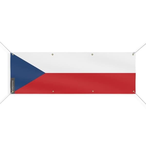 Banner - PIXELFORMA - Tjekkiets flag - 150x450 cm - 8 øjer - Holdbar polyester
