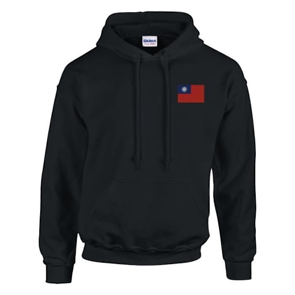 Republiken Kina flagga broderi hoodie i svart Svart S