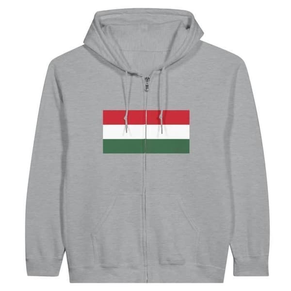 Sweatshirt med hætte og lynlås - Ungarns flag - Grå - Polyester-Bomuld - Optimal komfort - Unisex Grå M