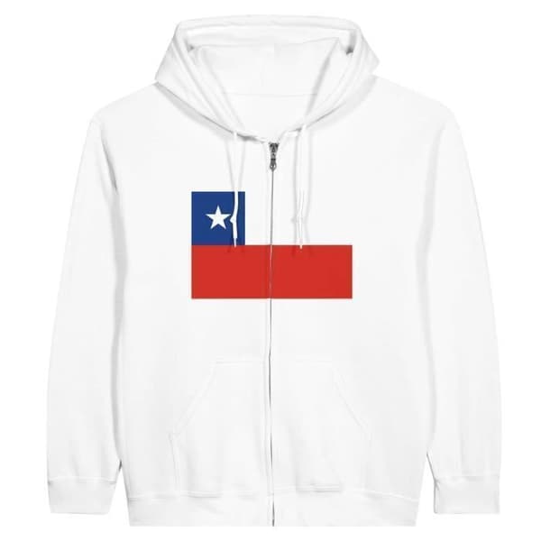 Huvtröja - PIXELFORMA - Chileens flagga - Vit - Polyester-Bomull - Hel dragkedja Vit XL