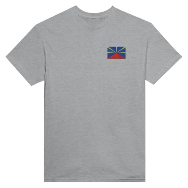 Reunion Flag Broderi T-shirt i Grå Grå XXL