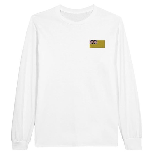 Niue Flag Broderi Langærmet T-Shirt i Hvid Vit XXL