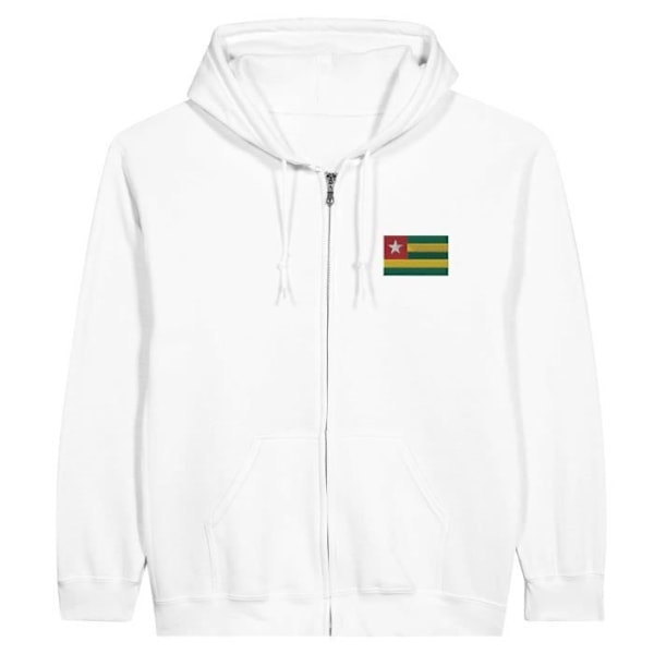 Togo Flag Embroidery Zip Hoodie i Vit Vit XXL