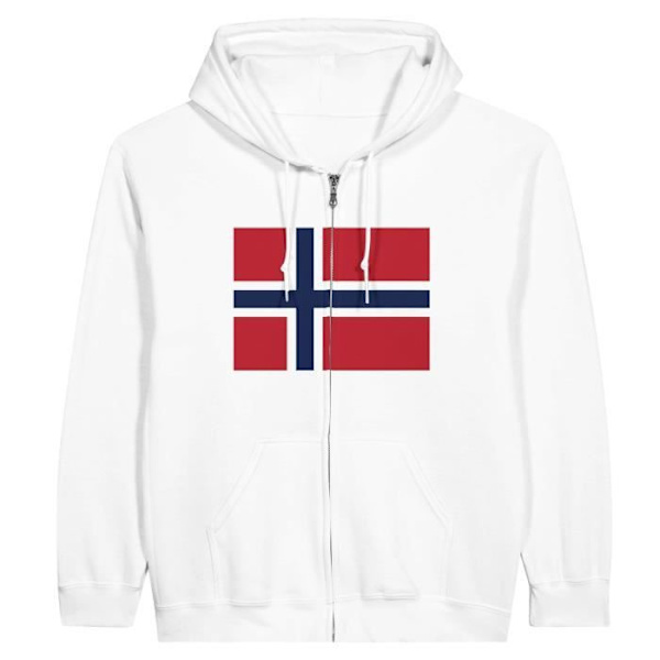 Sweatshirt med hætte - PIXELFORMA - Norges flag - Hvid - Polyester-Bomuld - Hel lynlås Vit jag