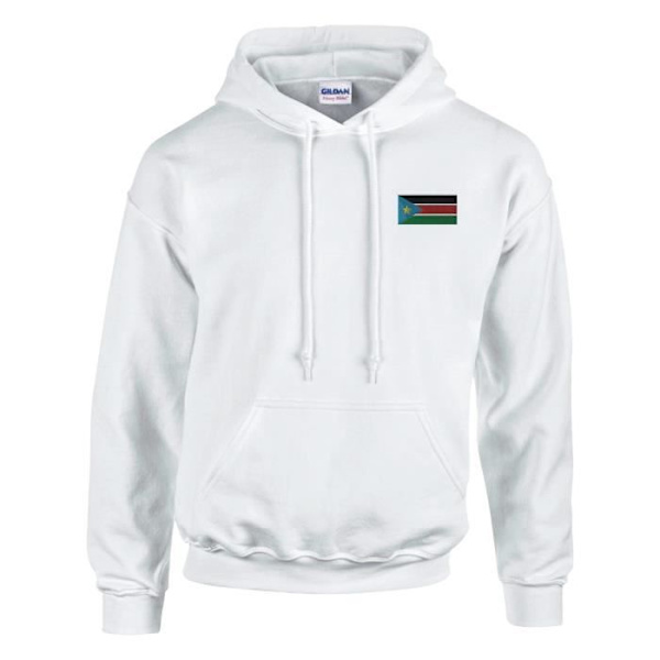 Hættebluse - PIXELFORMA - Sydsudans flag - Hvid - Langærmet - Hættekrave Vit M
