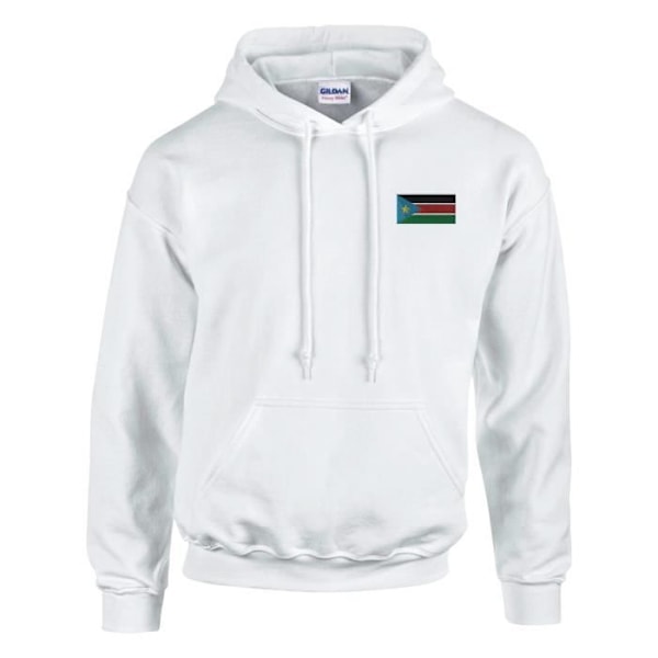 Sydsudan flagga broderi hoodie i vit Vit XXL