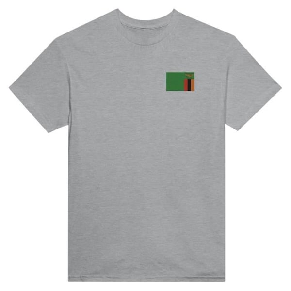 Zambia Flag Broderi T-Shirt i Grå Grå jag