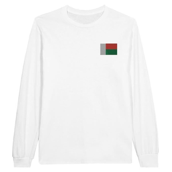 Madagascar Flag Broderi Langærmet T-Shirt i Hvid Vit XXL