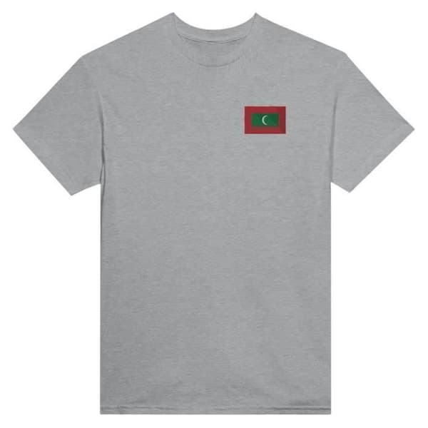 T-shirt - PIXELFORMA - Maldiverna flagga - Broderi - 100% bomull - Klassisk passform Grå M