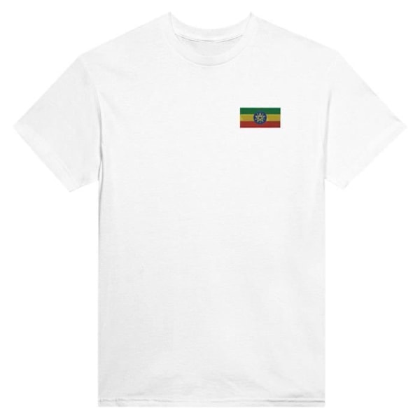 Etiopien Flag Broderi T-Shirt i Hvid Vit XL