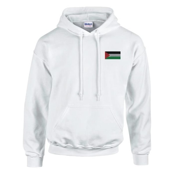 Palestina flagga broderi hoodie i vit Vit XXXL