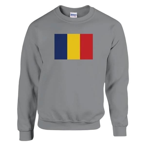 Sweatshirt - PIXELFORMA - Rumäniens flagga - Grå - Långärmad - Klassisk krage Grå S