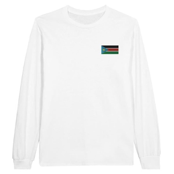 Sydsudan Flag Broderi Langærmet T-Shirt i Hvid Vit XL