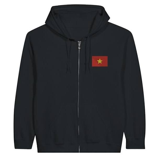 Hættetrøje med lynlås Vietnam Flag Broderi i sort Svart M