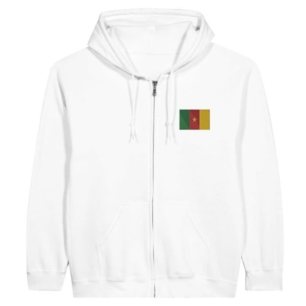 Cameroon Flag Brodery Zip Hoodie i Vit Vit XXL