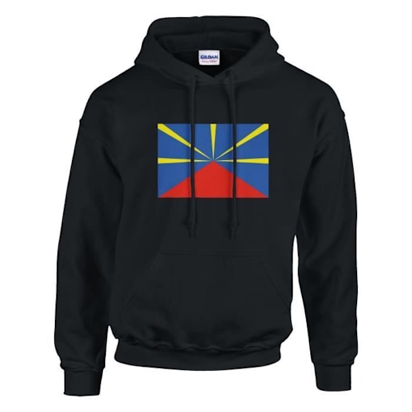 Reunion Island Flag Hoodie i svart Svart XXXL