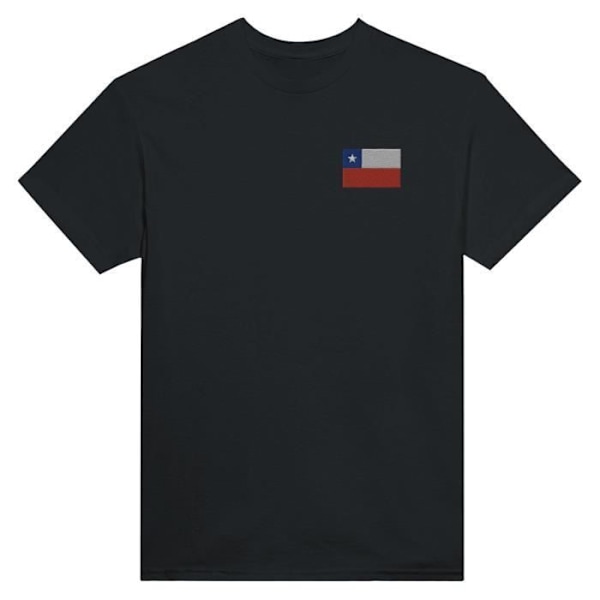 Chile Flag Broderi T-Shirt i sort Svart S