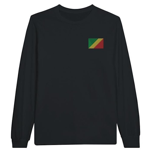 Langærmet t-shirt Republikken Congo flagbroderi i sort Svart XXXL