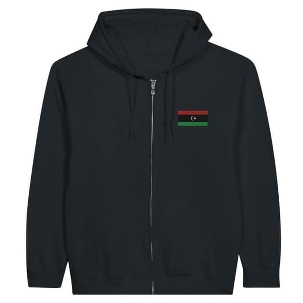 Huva-tröja - PIXELFORMA - Libyens flagga - Elegant broderi - Polyester-Bomull - Optimal komfort Svart M