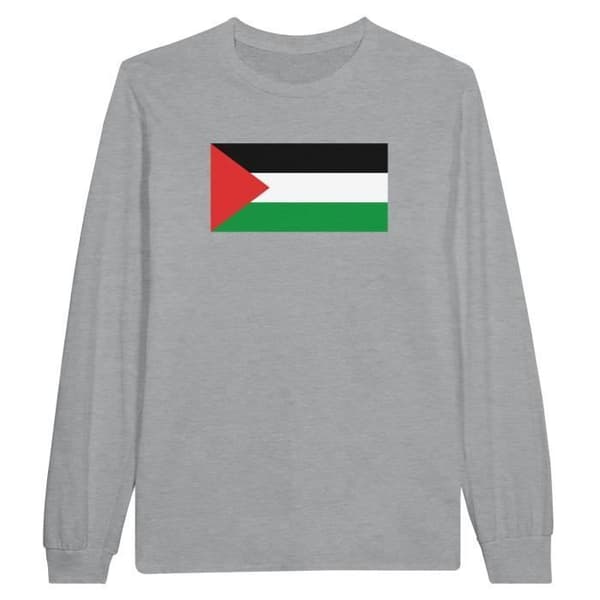Långärmad T-shirt - PIXELFORMA - Palestinas flagga - 100% bomull - Grå - Långärmad Grå S