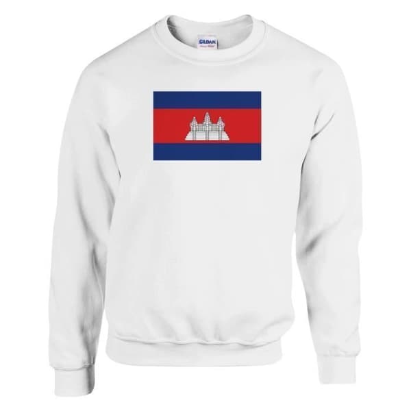 Sweatshirt - PIXELFORMA - Kambodjas flagga - Långärmad - Vit - Unisex Vit XL