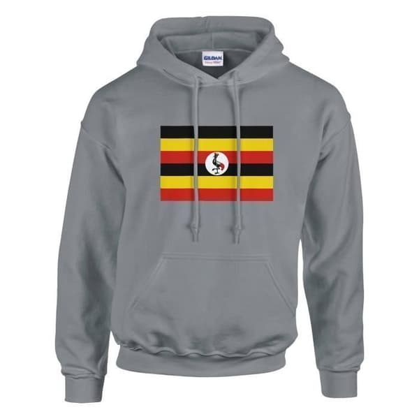 Hættetrøje - PIXELFORMA - Flag of Uganda - Grå - Lange ærmer - Hættekrave Grå S
