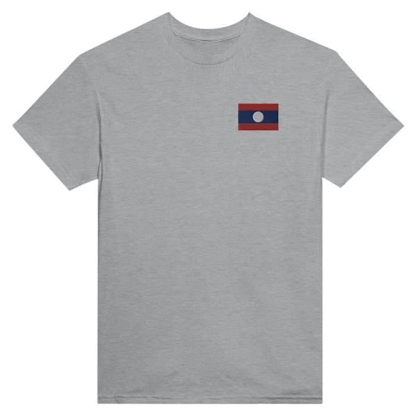 Laos Flag Broderi T-shirt i Grå Grå XL