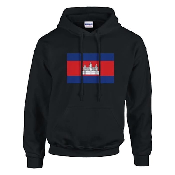 Cambodia Flag Hoodie i svart Svart S