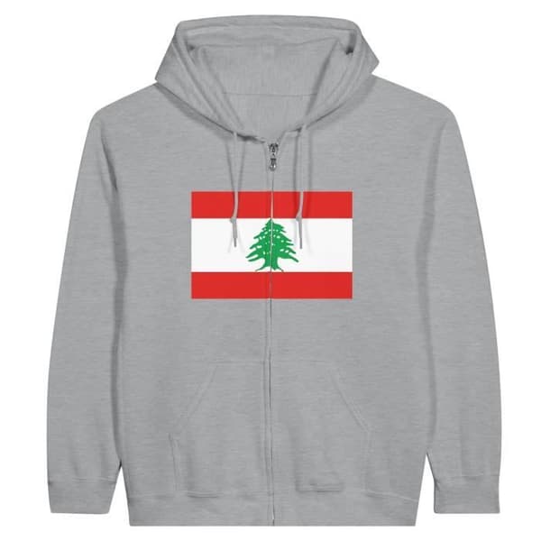 Libanon Flag Zip Hoodie i grått - XXL